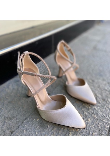 Saten Çapraz Bantlı 9 cm Topuklu Ayakkabı 0271
