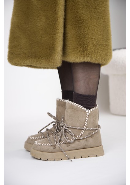 219851141-32S Kadın Yumuşak Rahat Kürklü Bot - Tekstil Süet Kışlık Vizon Bot fiyatları