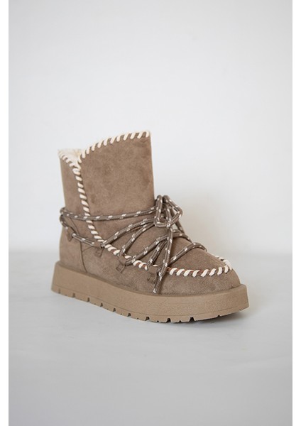 219851141-32S Kadın Yumuşak Rahat Kürklü Bot - Tekstil Süet Kışlık Vizon Bot fırsatları