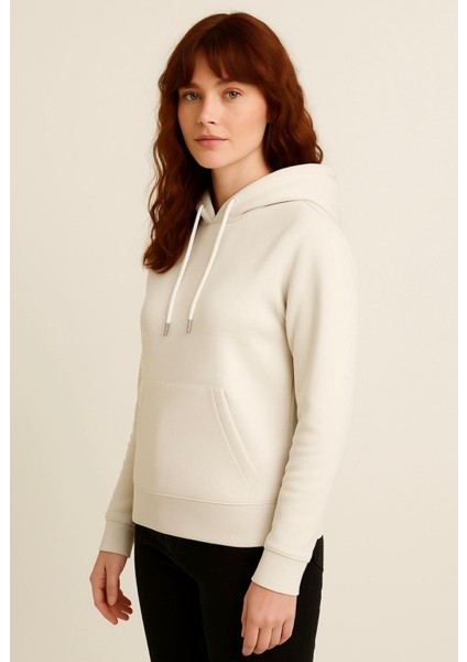 Kadın Krem Kapüşonlu SWEATSHIRT-W1108-K