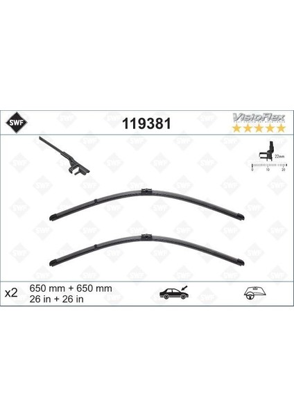 119381 - Sılecek Supurgesı Takımı 650MM / 650MM Mercedes C219 W211 S211 . Porsche Cayenne . Vw Touareg Swf