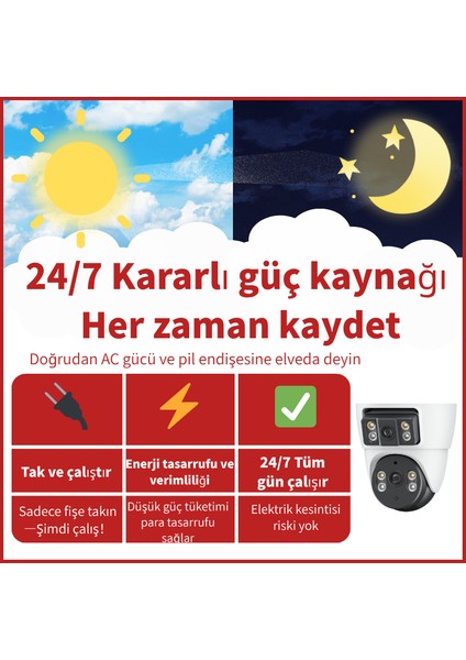 Iç ve Dış Mekan Wifi Güvenlik Kamerası|2k Qhd|tam Renkli Gece Görüşü|| 360° Görünüm | Aı Insan Algılama modelleri
