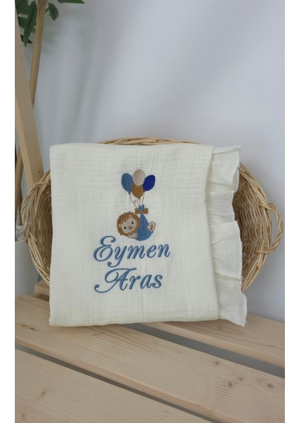 Müslin Yeni Doğan 4katlı Organik %100PAMUK Kişiye Özgü Nakışlı Hastane Çıkış Seti (Balonlu Aslan-3) modelleri