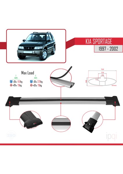 Kia Sportage 1997-2002 Arası ile Uyumlu Fly Model Ara Atkı Tavan Barı Gri 2 Adet fırsatları