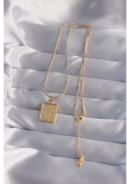 316L Çelik Zincir Gold Renk Zirkon Taşlı Ay Yıldız Figürlü Tarot Kolye fiyatları