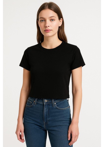 Kadın 4'lü Paket Oversize Crop Tişört %100 Pamuk Bisiklet Yaka T-Shirt modelleri