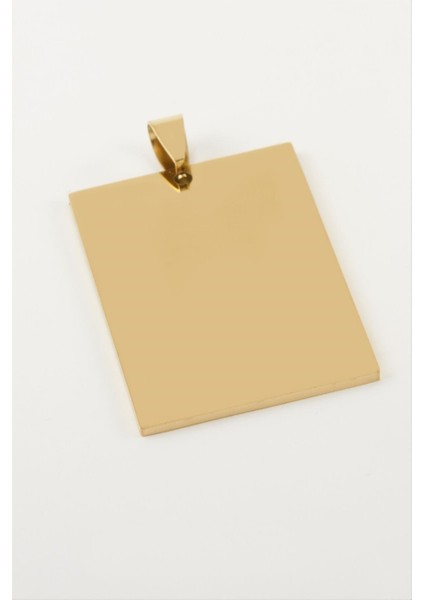 Ds-Derin Dikdörtgen Isim Yazılabilir Çelik Kolye Ucu 2,2x3,7 Cm-Sarı