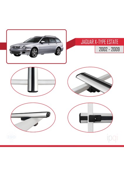 Jaguar X-Type Estate 2002-2009 Arası ile Uyumlu Basıc Model Ara Atkı Tavan Barı Gri 3 Adet fırsatları