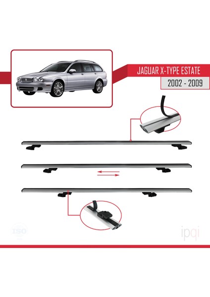 Jaguar X-Type Estate 2002-2009 Arası ile Uyumlu Basıc Model Ara Atkı Tavan Barı Gri 3 Adet indirimleri