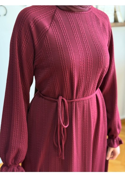 Reglan Kol Saç Örgü Desen Örme Elbise 9923