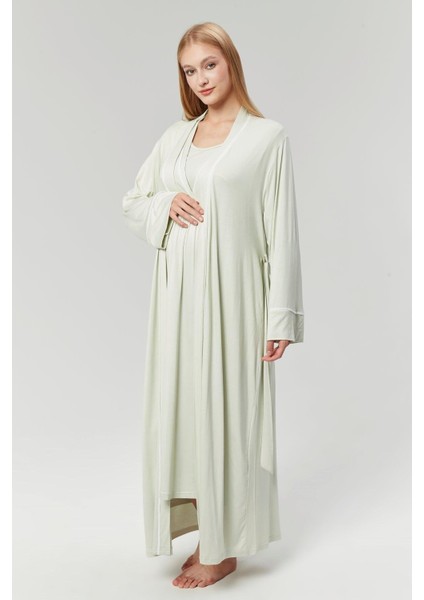 Pamuklu Biyeli Kruvaze Yaka Emzirmeye Hastane ve Günlük Kullanıma Uygun Gecelik Sabahlık Takımı