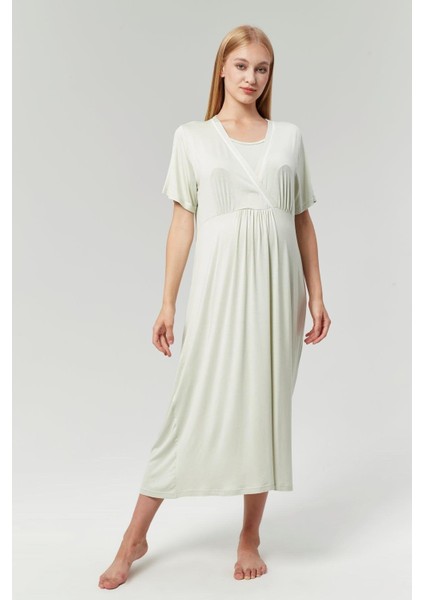 Pamuklu Biyeli Kruvaze Yaka Emzirmeye Hastane ve Günlük Kullanıma Uygun Gecelik Sabahlık Takımı fiyatları