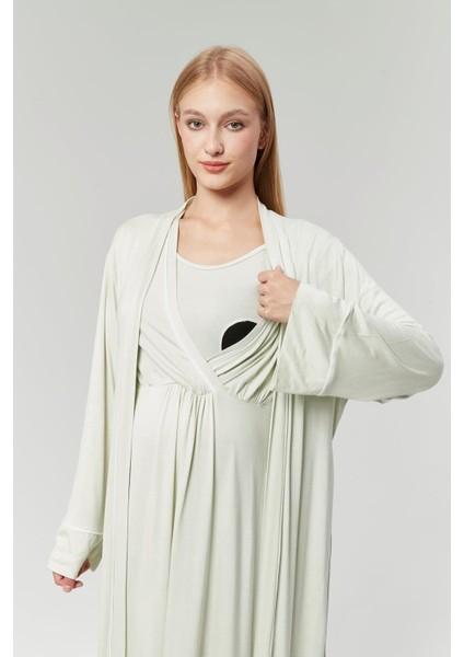 Pamuklu Biyeli Kruvaze Yaka Emzirmeye Hastane ve Günlük Kullanıma Uygun Gecelik Sabahlık Takımı modelleri