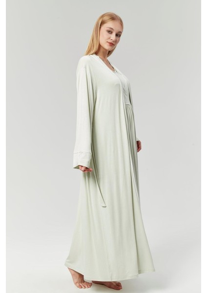 Pamuklu Biyeli Kruvaze Yaka Emzirmeye Hastane ve Günlük Kullanıma Uygun Gecelik Sabahlık Takımı fırsatları