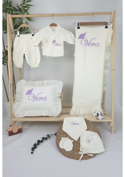 - Müslin Yeni Doğan 4katlı Organik %100PAMUK Kişiye Özgü Nakışlı Hastane Çıkış Seti(Tekli Kelebek-1) fiyatları