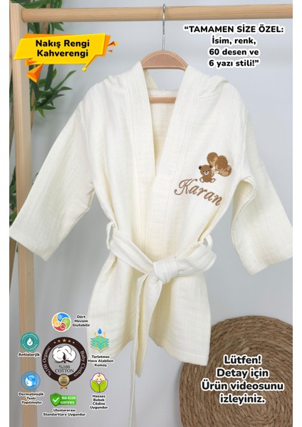 Müslin Yeni Doğan 4katlı Organik %100PAMUK Kişiye Özgü Nakışlı Hastane Çıkış Seti (Ayıcık Model-6)