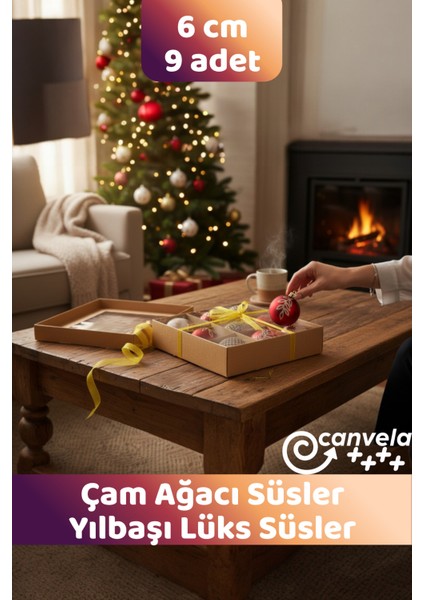 9 Adet Premium Yılbaşı Çam Ağacı Süsleri 6 cm Yılbaşı Topu