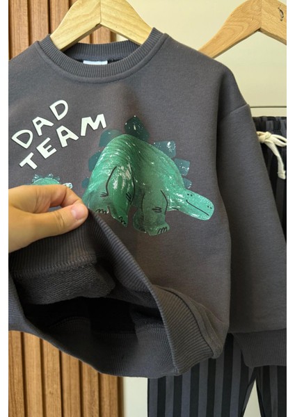 Erkek Çocuk Dinozor Baskılı 3 Iplik Pamuklu Kumaş Alt Üst Takım fiyatları