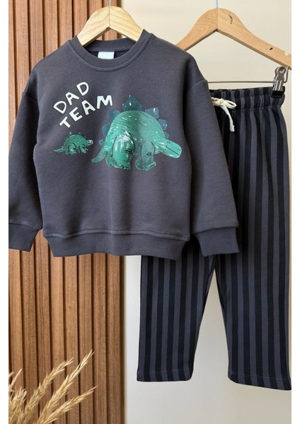 Erkek Çocuk Dinozor Baskılı 3 Iplik Pamuklu Kumaş Alt Üst Takım modelleri