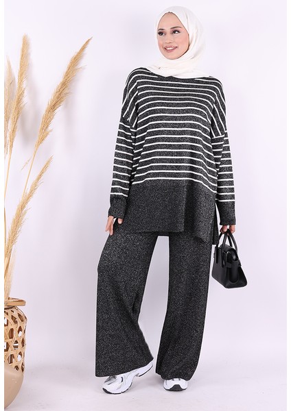 9408 Simli Çizgili Triko Takım Siyah