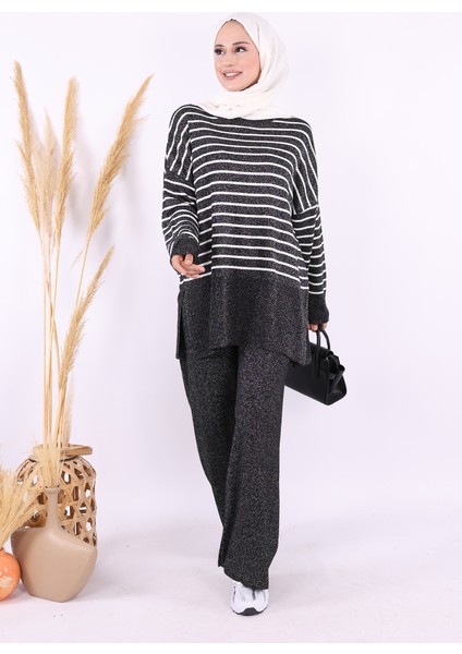 9408 Simli Çizgili Triko Takım Siyah fiyatları