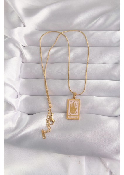 316L Çelik Gold Renk Pembe Mineli El Figür Tarot Kolye fiyatları