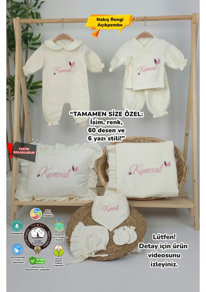 Müslin Yeni Doğan 4katlı Organik %100PAMUK Kişiye Özgü Nakışlı Hastane Çıkış Seti (Kelebek Model-2)