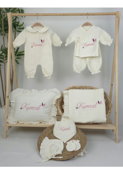 Müslin Yeni Doğan 4katlı Organik %100PAMUK Kişiye Özgü Nakışlı Hastane Çıkış Seti (Kelebek Model-2) fiyatları