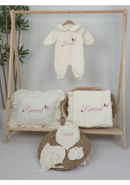 Müslin Yeni Doğan 4katlı Organik %100PAMUK Kişiye Özgü Nakışlı Hastane Çıkış Seti (Kelebek Model-2) fiyatları