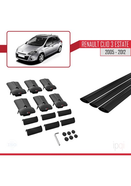 Renault Clio 3 Estate 2005-2012 Arası ile Uyumlu Fly Model Ara Atkı Tavan Barı Siyah 3 Adet indirimleri