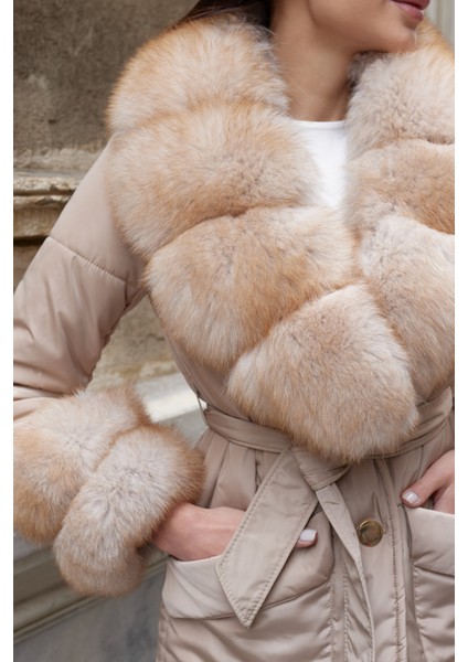 Ivora Hakiki Kürk Mont Kaban Krem Bej modelleri