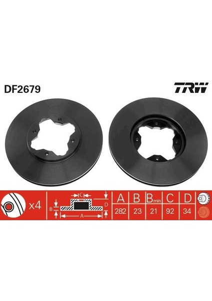 DF2679 - Ön Fren Aynası Rover 600 618 96-99 620İ Si Ti 93-99 / Honda Accord Euro 2.0l F20Z1 Ce8 Kasa 96-98 15 Jant