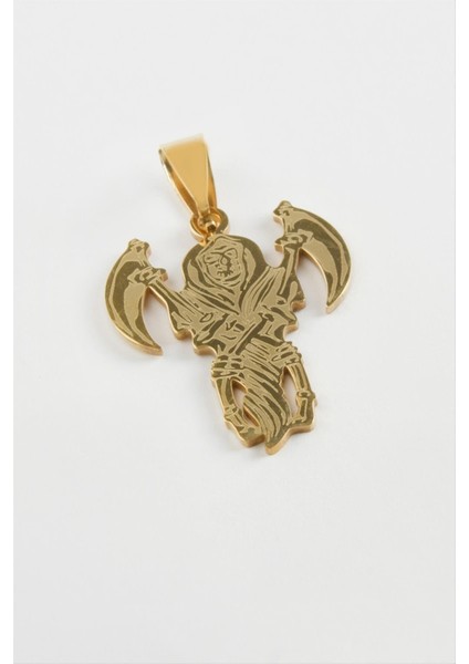 Ds-Derin Baltalı Kuru Kafa Çelik Kolye Ucu 2,5 Cm-Sarı