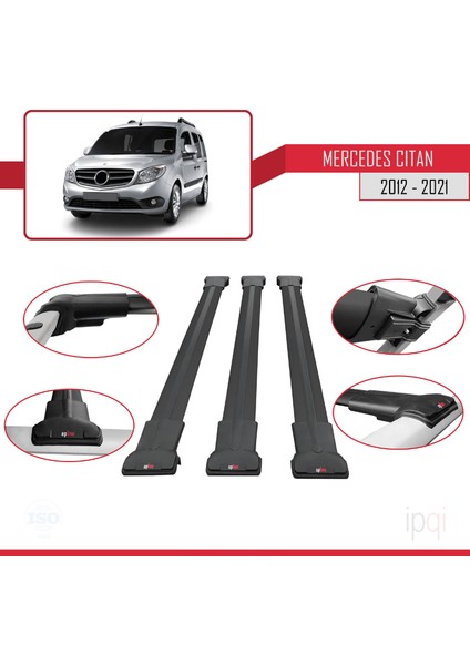 Mercedes Citan (W415) 2012-2021 Arası ile Uyumlu Fly Model Ara Atkı Tavan Barı Siyah 3 Adet fırsatları