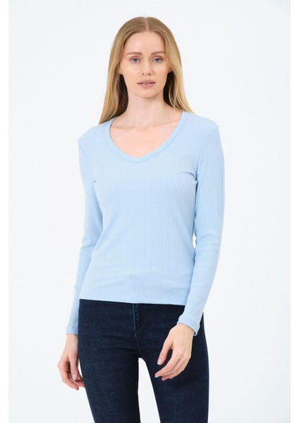 Kadın V Yaka Uzun Kollu Kaşkorse Bluz