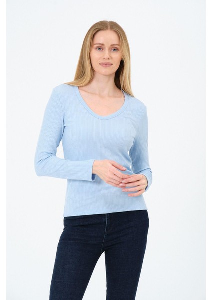 Kadın V Yaka Uzun Kollu Kaşkorse Bluz fırsatları