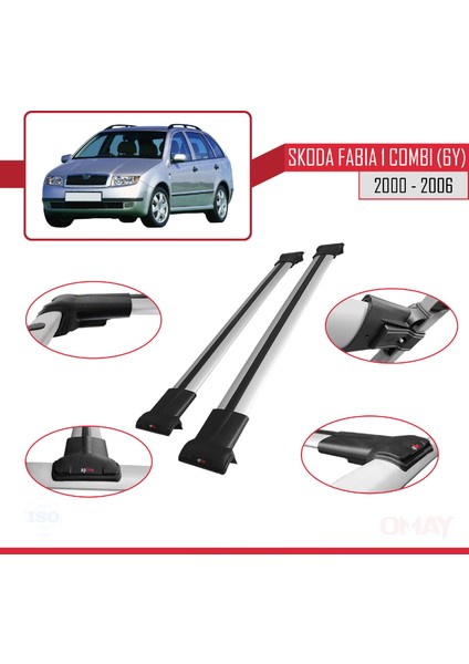 Skoda Fabia (6y) Combi 2000-2006 Arası ile Uyumlu Fly Model Ara Atkı Tavan Barı Gri 2 Adet modelleri