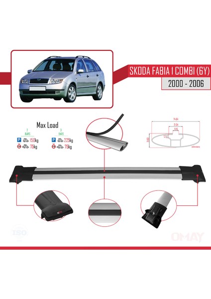 Skoda Fabia (6y) Combi 2000-2006 Arası ile Uyumlu Fly Model Ara Atkı Tavan Barı Gri 2 Adet fırsatları