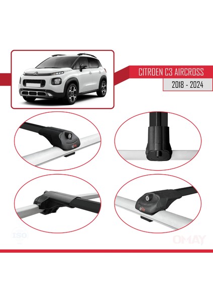 Citroen C3 Aircross (A88) 2018-2024 Arası ile Uyumlu Ace-1 Ara Atkı Tavan Barı Siyah 3 Adet fırsatları