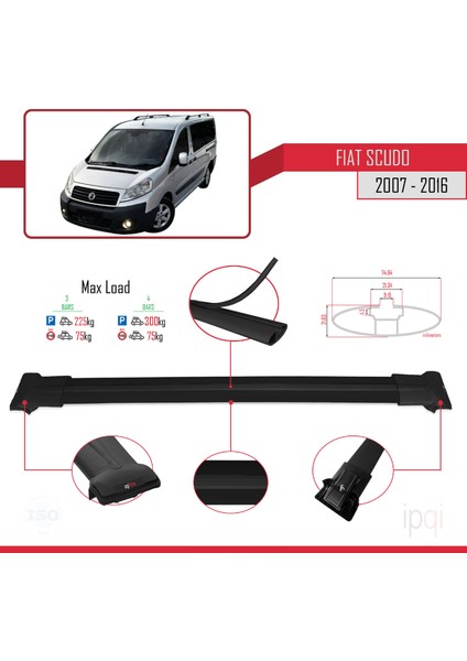 Fiat Scudo 2 2007-2016 Arası ile Uyumlu Fly Model Ara Atkı Tavan Barı Siyah 4 Adet modelleri