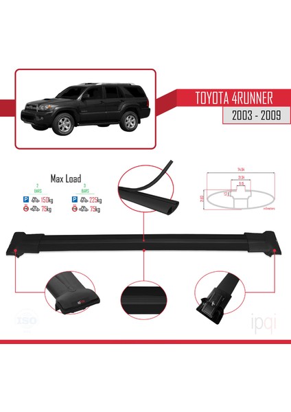 Toyota 4runner 2003-2009 Arası ile Uyumlu Fly Model Ara Atkı Tavan Barı Siyah 2 Adet fırsatları