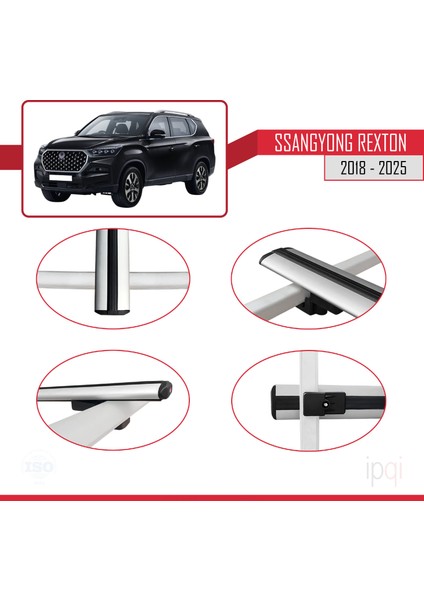 Ssangyong Rexton 2018-2025 Arası ile Uyumlu Basıc Model Ara Atkı Tavan Barı Gri 2 Adet fırsatları