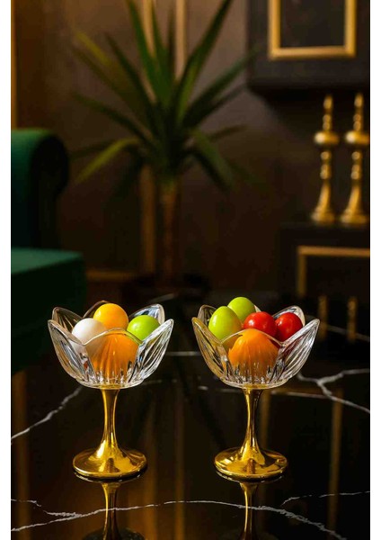Gold Ayaklı Cam Lotus Çiçeği Sunumluk – 6 Lı Şekerlik Lokumluk Kahve Yanı Ikramlık fiyatları