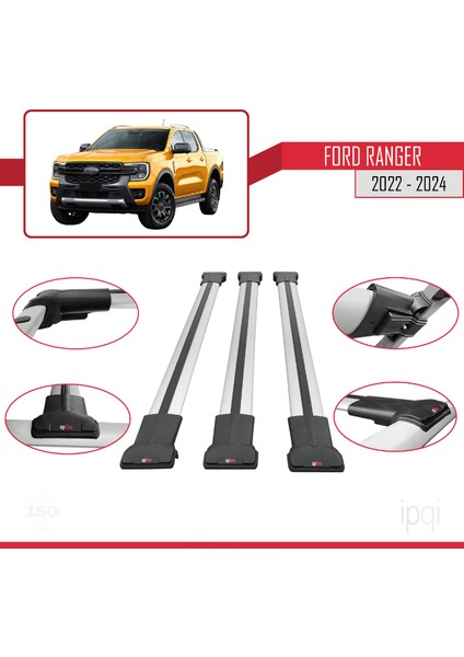 Ford Ranger (P703) 2022-2024 Arası ile Uyumlu Fly Model Ara Atkı Tavan Barı Gri 3 Adet fırsatları