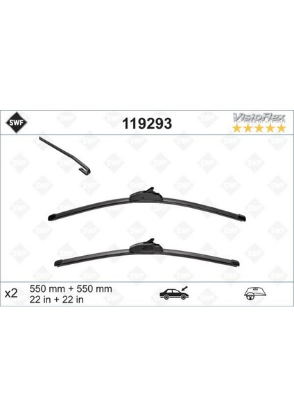 Msa-Shop Silecek 55 55 X2 Flatblade-Muz Tipi Landrover Discovery 3 04 Rangerover Sport 05