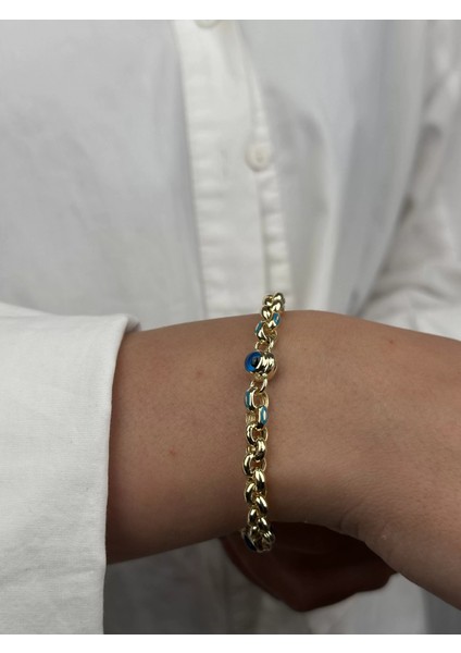 14 Ayar Altın Mavi Taşlı Nazar Boncuklu Bileklik 525 fiyatları