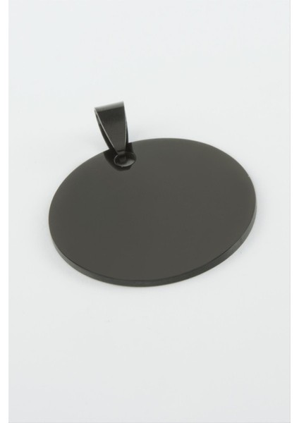 Ds-Derin Yuvarlak Isim Yazılabilir Çelik Kolye Ucu 3 Cm-Siyah