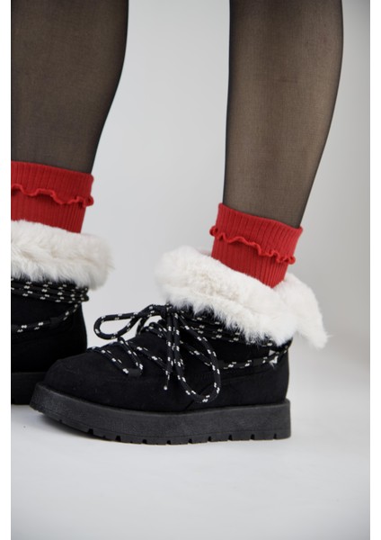 219851141-1 Kadın Yumuşak Rahat Kürklü Bot - Tekstil Süet Kışlık Siyah Bot fırsatları