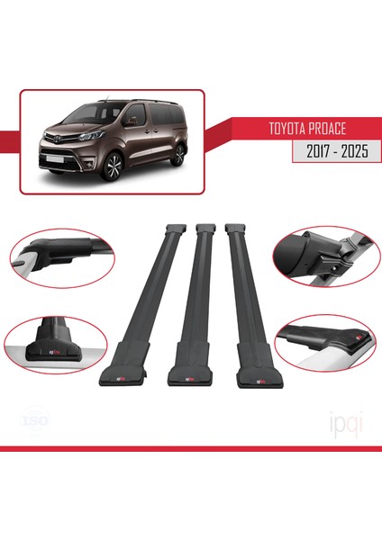 Toyota Proace 2017 ve Sonrası ile Uyumlu Fly Model Ara Atkı Tavan Barı Siyah 3 Adet fırsatları