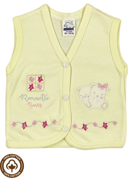 Unisex Bebek Ikiz Nakışlı %100 Organik Pamuklu Penye Bebek Yelek